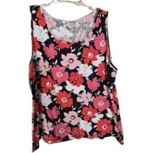 Jones New York Signature Womens XXL Floral Tank Top Black Pink Red 100% Cotton